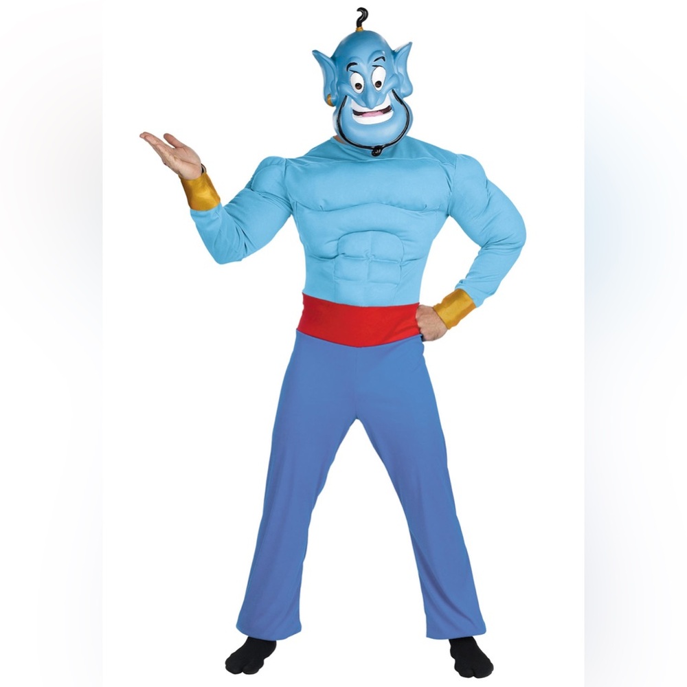 Mens Blue Genie costume with mask and lamp (Aladdin)